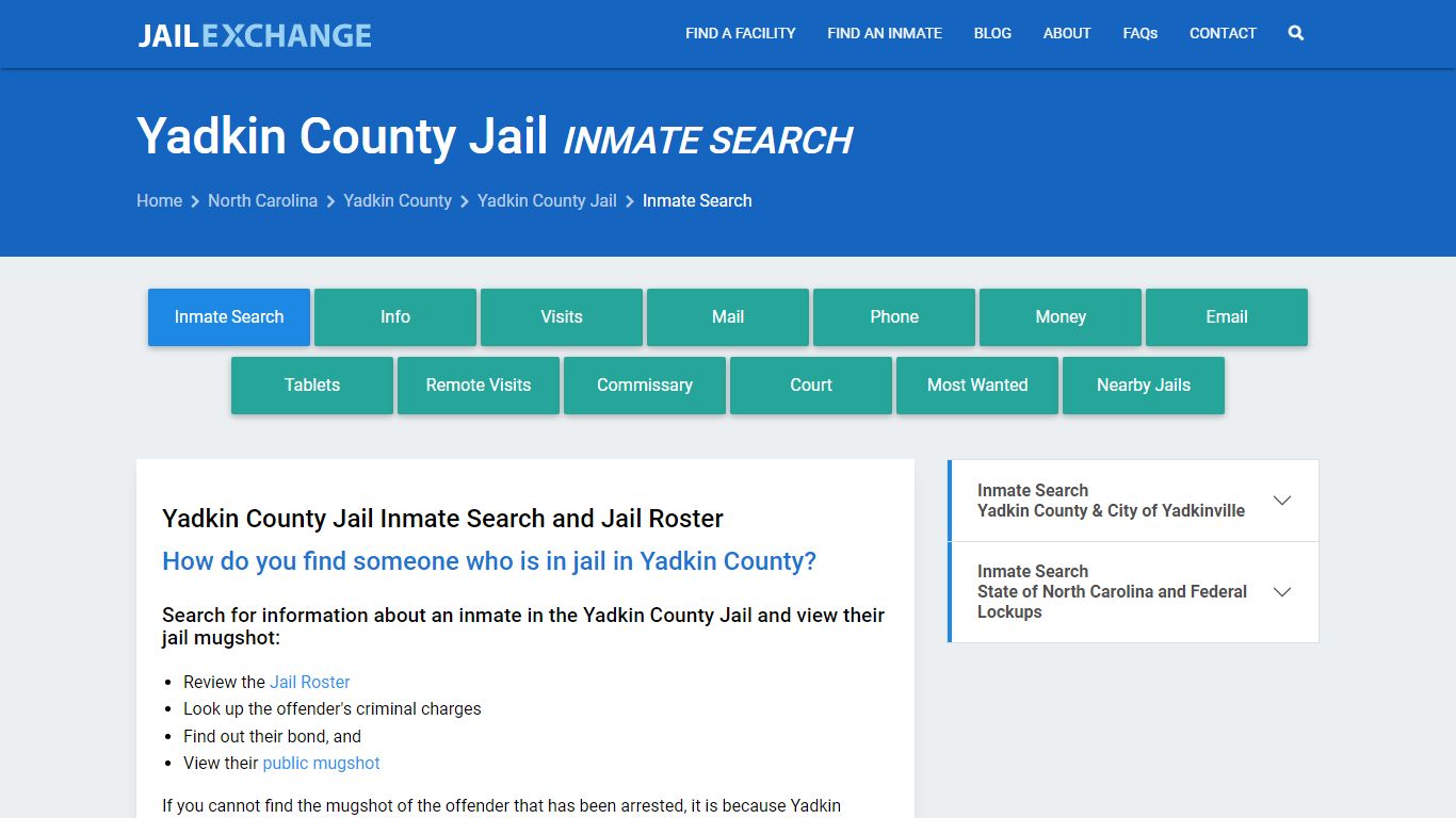 Inmate Search: Roster & Mugshots - Yadkin County Jail, NC - Jail Exchange